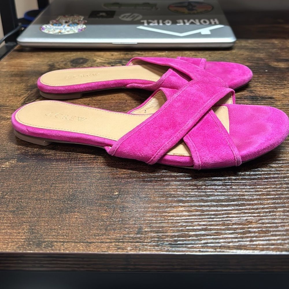 J Crew Hot Pink Suede Slide Sandals size 7.5 - Picture 3 of 8